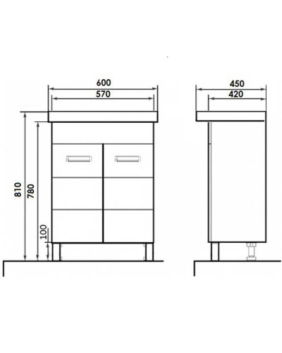 Тумба с раковиной Orange Таис 60 Ta-60TUW+RA напольная Белый глянец