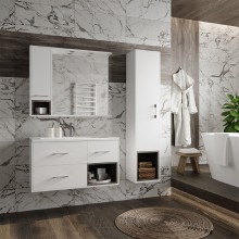 Фетта -100 Тумба белая подв. с 3 ящ. и нишей / раковина