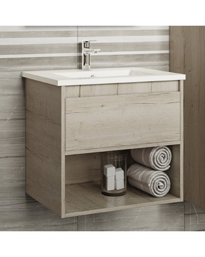 Дунай - 60 Тумба подвесная с 1 ящиком и нишей (цвет Дуб белый) / раковина