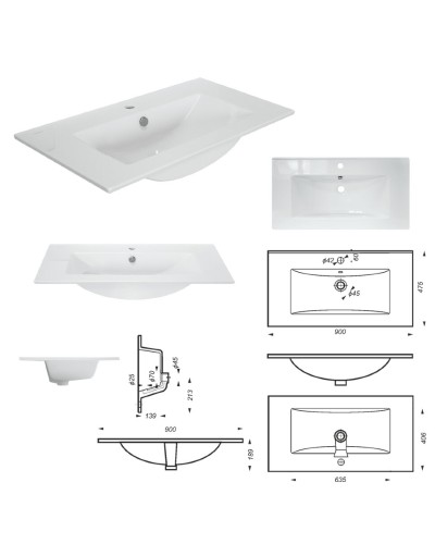 ROCK - 90 Тумба прямая подвесная светло-серый / раковина