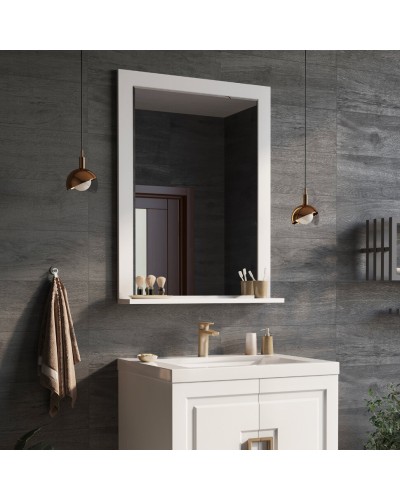 Сахара - 60 Зеркало в раме белое с полкой