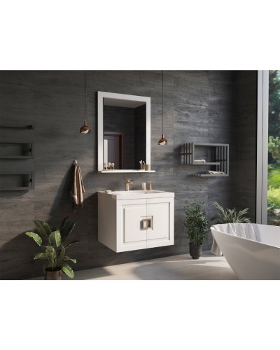 Сахара - 75 Зеркало в раме белое с полкой О