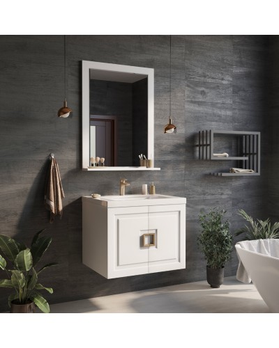 Сахара - 75 Зеркало в раме белое с полкой О