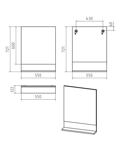 Алиса - 60 Зеркало белое с полкой