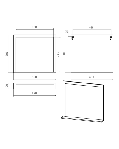 Сахара - 90 Зеркало в раме белое с полкой