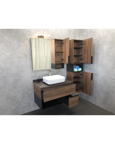 Зеркало со шкафом Comforty Штутгарт 90 00004151038 Дуб темно-коричневый Черное матовое