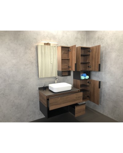 Зеркало со шкафом Comforty Штутгарт 90 00004151038 Дуб темно-коричневый Черное матовое