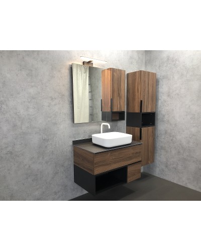 Зеркало со шкафом Comforty Штутгарт 90 00004151038 Дуб темно-коричневый Черное матовое