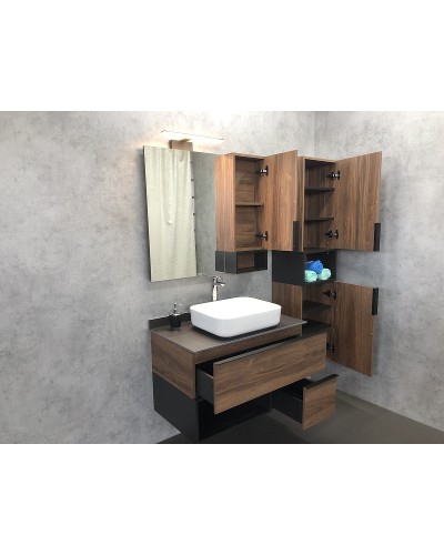 Зеркало со шкафом Comforty Штутгарт 90 00004151038 Дуб темно-коричневый Черное матовое