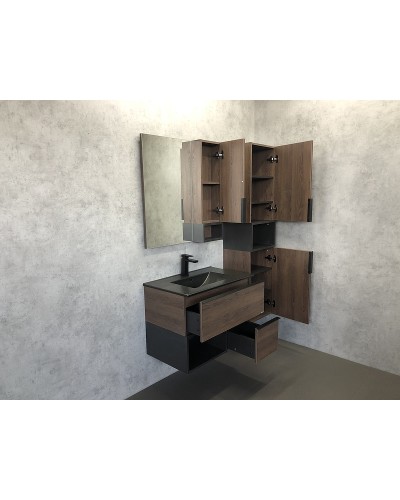 Зеркало со шкафом Comforty Франкфурт 75 00004151044 Дуб шоколадно-коричневый Черное матовое