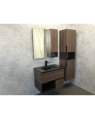 Зеркало со шкафом Comforty Франкфурт 75 00004151044 Дуб шоколадно-коричневый Черное матовое