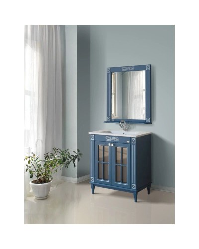 Зеркало 77х85 см синий серебряная патина Atoll Милана BC00000353