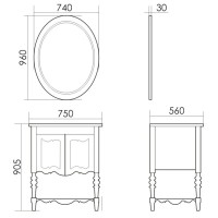 Зеркало 74х96 см слоновая кость состаренная синяя патина Atoll Флоренция