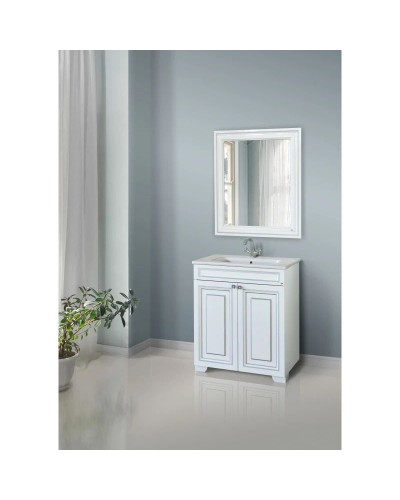 Зеркало 78х90 см белый глянец серебряная патина Atoll Мальта