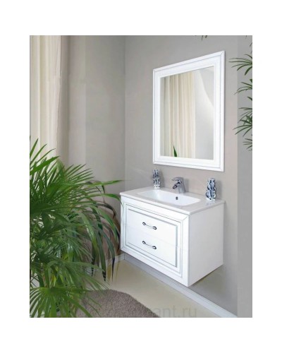 Зеркало 60,5х72,5 см белый матовый серебряная патина Atoll Валери