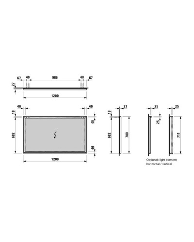 Зеркало 120х70 см Laufen Frame 25 4.4740.7.900.144.1