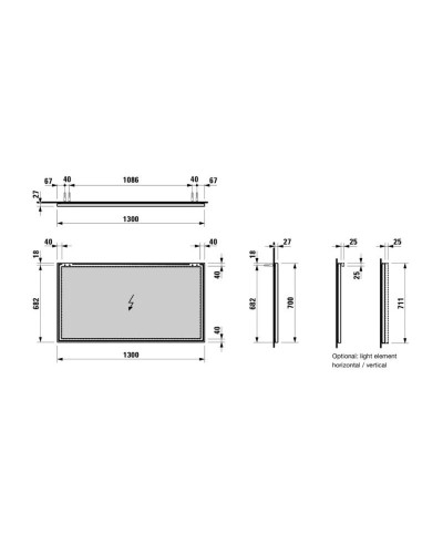 Зеркало 130х70 см Laufen Frame 25 4.4740.8.900.144.1