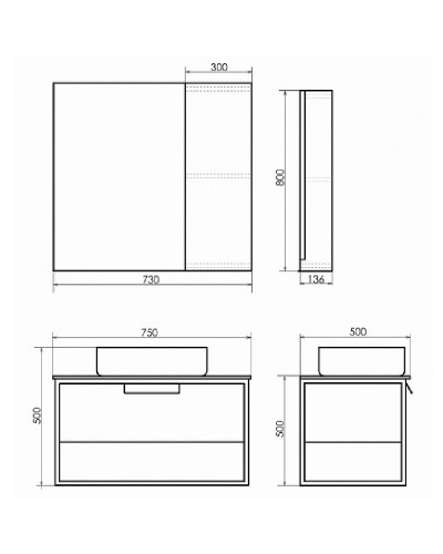 Зеркало со шкафом Comforty Эдинбург 75 00004149063 Бетон светлый