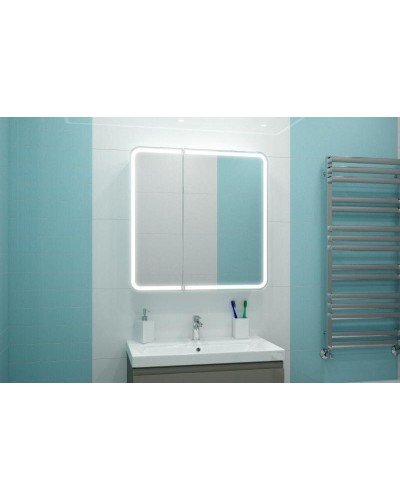 АЛЬФРЕДО Зеркало-шкаф 800х800 с розеткой