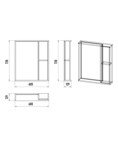 Кедр - 60 Зеркало с 1 шк. правый