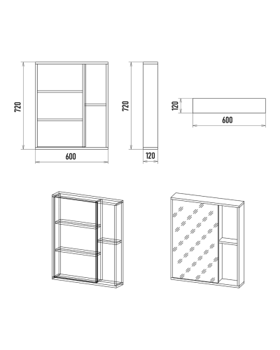 Ненси - 60 Зеркало-шкаф антрацит, черн. кром. универсальный О