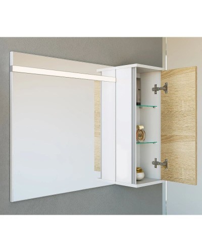 Зеркальный шкаф 90х65 см с подсветкой белый глянец/дуб сонома Aqwella 5 Stars Miami Mai.02.09