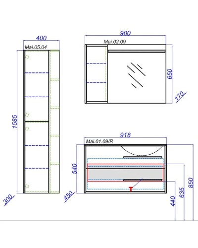 Зеркальный шкаф 90х65 см с подсветкой белый глянец/дуб сонома Aqwella 5 Stars Miami Mai.02.09