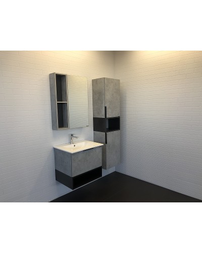 Зеркальный шкаф Comforty Франкфурт 60 00-00004331 Бетон светлый Черное матовое