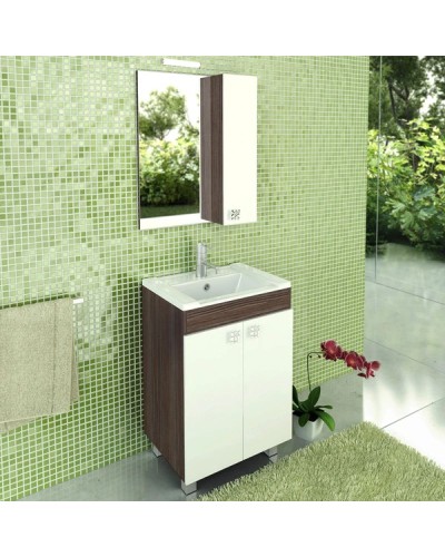 Зеркальный шкаф 60х70 см дуб солсбери/белый глянец Comforty Рио 00003126981