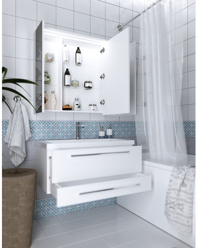 Зеркальный шкаф 1MarKa Соната 90 Ц0000007615 с подсветкой  Белый глянец