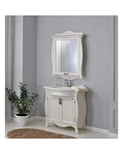 Зеркальный шкаф 78х115 см слоновая кость серебряная патина Atoll Ривьера