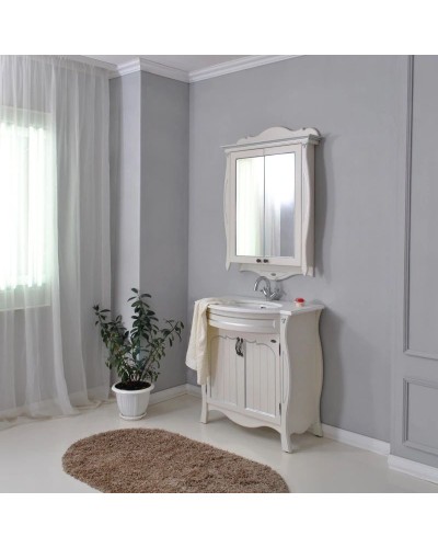 Зеркальный шкаф 78х115 см слоновая кость серебряная патина Atoll Ривьера