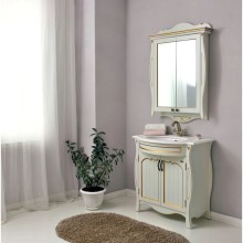 Зеркальный шкаф 78х115 см слоновая кость золотая патина Atoll Ривьера