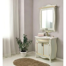 Зеркальный шкаф 78х115 см слоновая кость золотая патина Atoll Ривьера