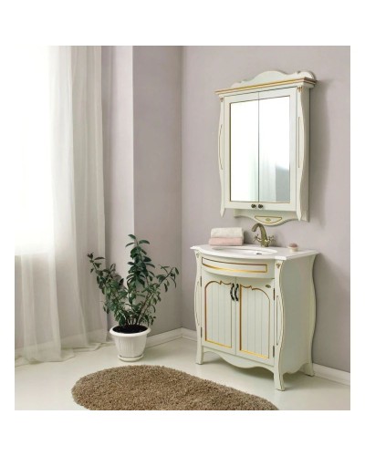 Зеркальный шкаф 78х115 см слоновая кость золотая патина Atoll Ривьера