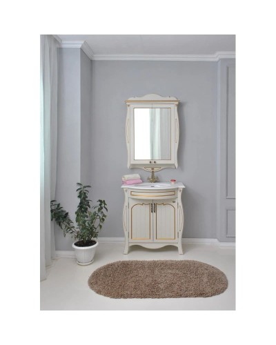 Зеркальный шкаф 78х115 см слоновая кость золотая патина Atoll Ривьера