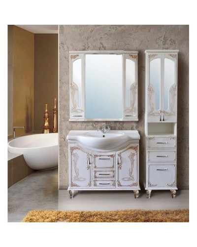 Зеркальный шкаф 92х96,5 см белое дерево медная патина Atoll Барселона