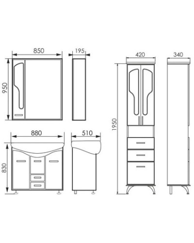 Зеркальный шкаф 85х95 см белое дерево медная патина Atoll Барселона