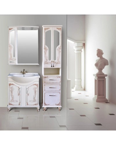 Зеркальный шкаф 76х95 см белое дерево медная патина Atoll Барселона