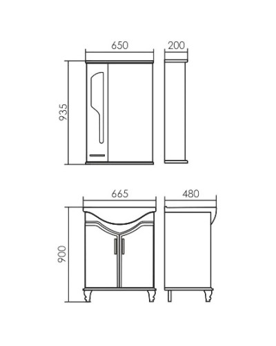 Зеркальный шкаф 65х93,5 см белое дерево медная патина Atoll Барселона