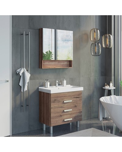 Зеркальный шкаф Comforty Никосия-80 00-00007619 Дуб темный