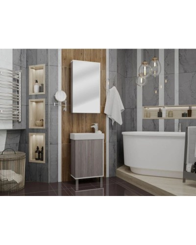 Зеркальный шкаф белый глянец/дуб навара 45,9х81,9 см Акватон Эмма 1A221802EAD80