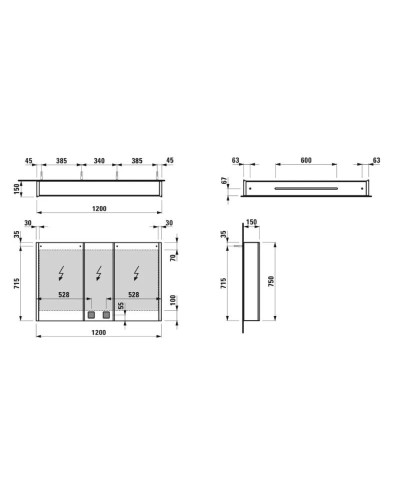 Зеркальный шкаф 120х75 см Laufen Frame 25 4.0880.4.900.144.1