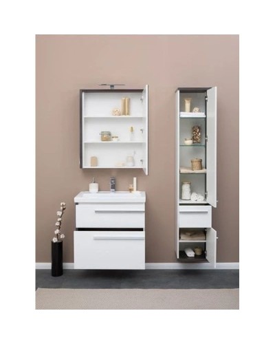 Зеркальный шкаф 69,5х85 см эвкалипт мистери/белый глянец R Aquanet Фостер 00202061