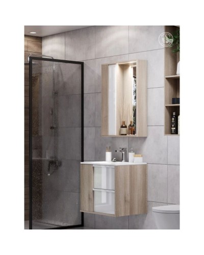 Зеркальный шкаф 75х85,2 см белый глянец/дуб эврика Акватон Бостон 1A240302BN010