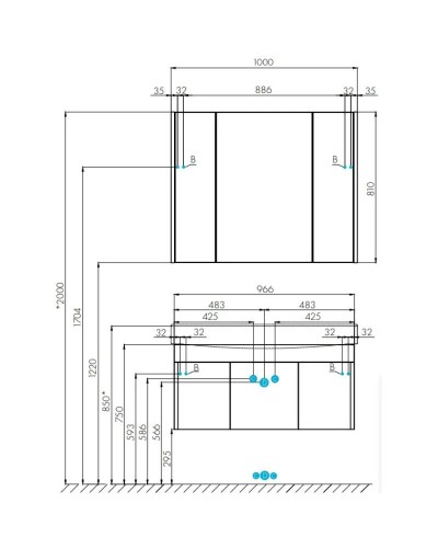 Зеркальный шкаф 100х81 см белый глянец Акватон Беверли 1A237202BV010