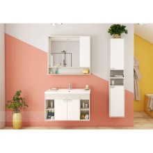 Зеркальный шкаф 100х91 см белый глянец/дуб крафт Акватон Флай 1A237802FAX10