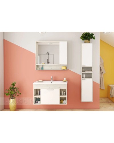 Зеркальный шкаф 100х91 см белый глянец/дуб крафт Акватон Флай 1A237802FAX10