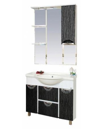 Лорд - 85 зеркало-шкаф (свет) прав.(комб.бело-черн