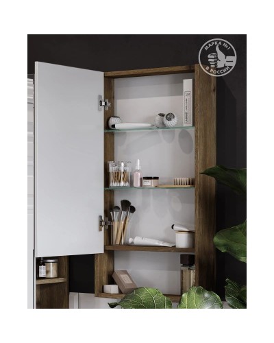 Зеркальный шкаф 45х85 см белый глянец/дуб рустикальный Акватон Сканди 1A252002SDZ90